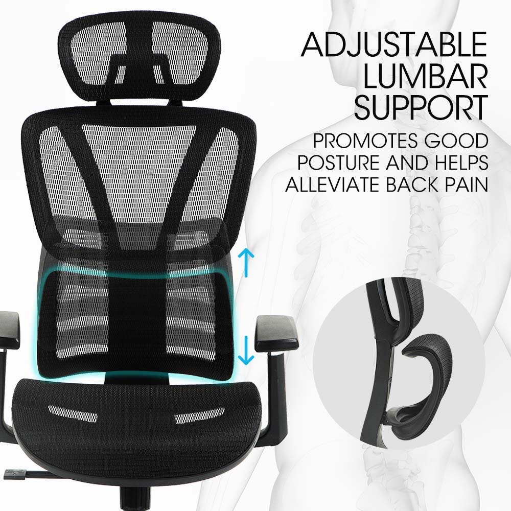Office & Desk Chairs: Fortia Ergonomic Office Desk Chair, Coolmesh Fabric, Adjustable Lumbar Support, Headrest, Armrest and Recline, Black Mesh/Black Frame