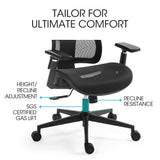 Office & Desk Chairs: Fortia Ergonomic Office Desk Chair, Coolmesh Fabric, Adjustable Lumbar Support, Headrest, Armrest and Recline, Black Mesh/Black Frame