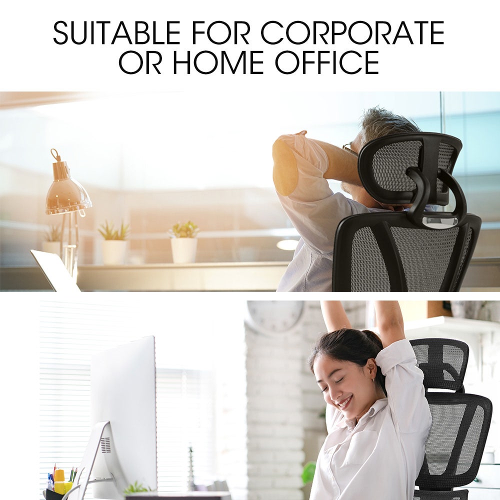 Office & Desk Chairs: Fortia Ergonomic Office Desk Chair, Coolmesh Fabric, Adjustable Lumbar Support, Headrest, Armrest and Recline, Black Mesh/Black Frame