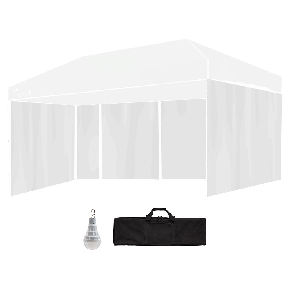 Canopies & Gazebos: RED TRACK Accessory Pack for 6x3m White Gazebo, includes Walls, Wheeled Carry Bag, Rechargeable USB Lamp