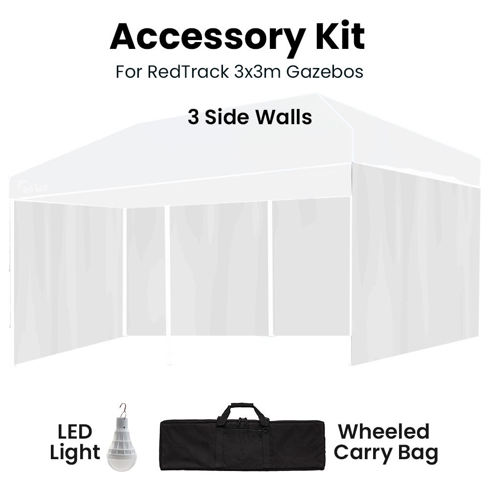 Canopies & Gazebos: RED TRACK Accessory Pack for 6x3m White Gazebo, includes Walls, Wheeled Carry Bag, Rechargeable USB Lamp