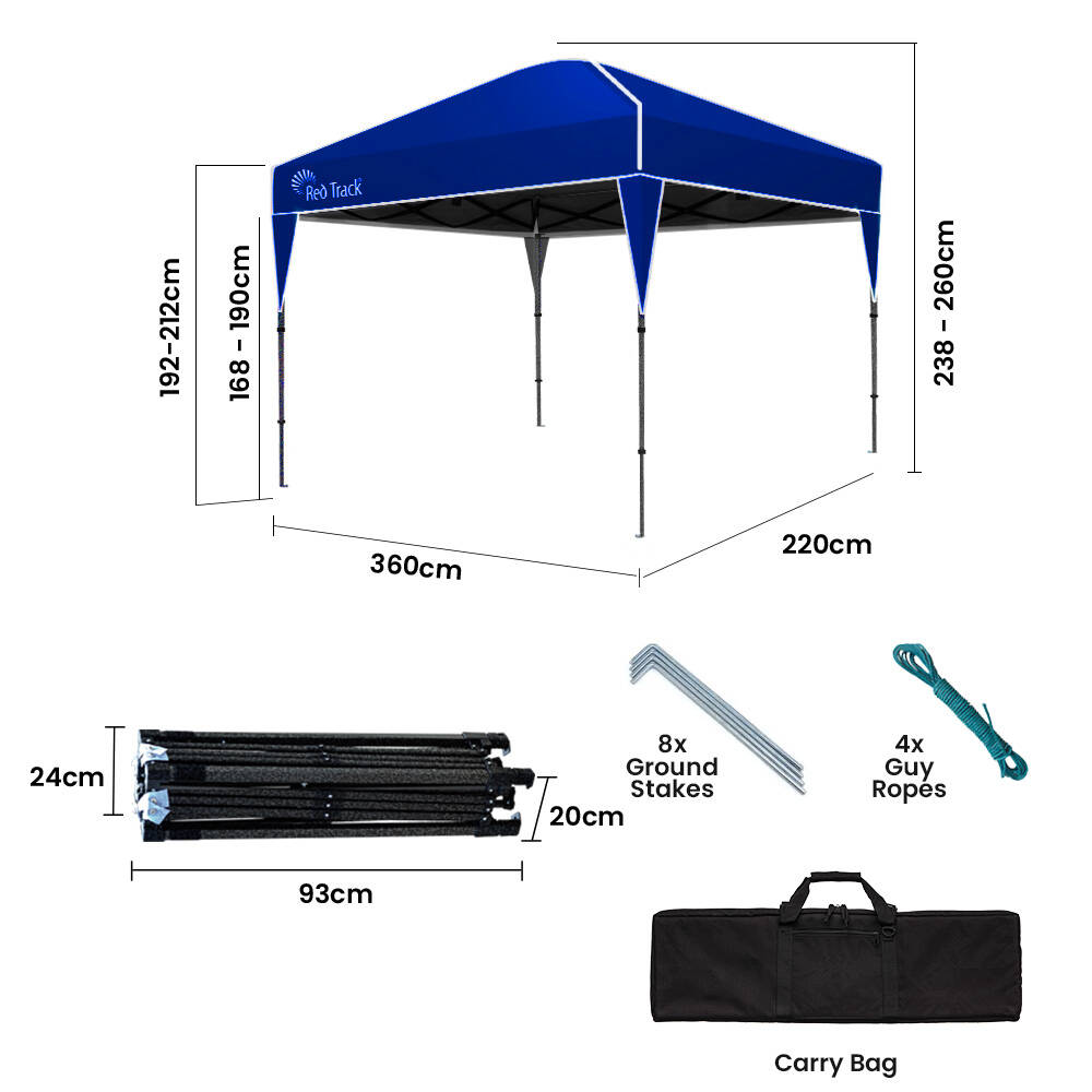 Canopies & Gazebos: RED TRACK 3.6x2.2m Ultra Compact Folding Gazebo, Carry bag, Portable Outdoor Popup Marquee for Camping Beach, Navy Blue