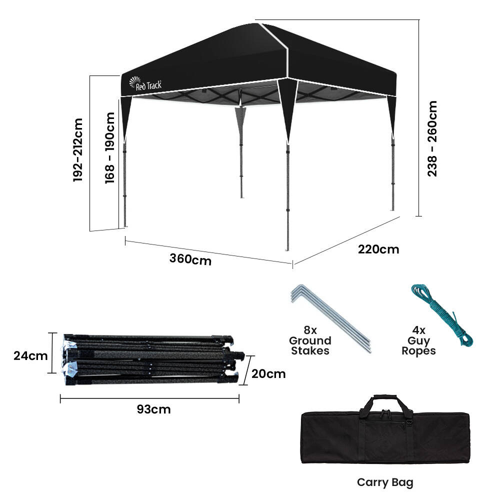 Canopies & Gazebos: RED TRACK 3.6x2.2m Ultra Compact Folding Gazebo, Carry bag, Portable Outdoor Popup Marquee for Camping Beach, Black