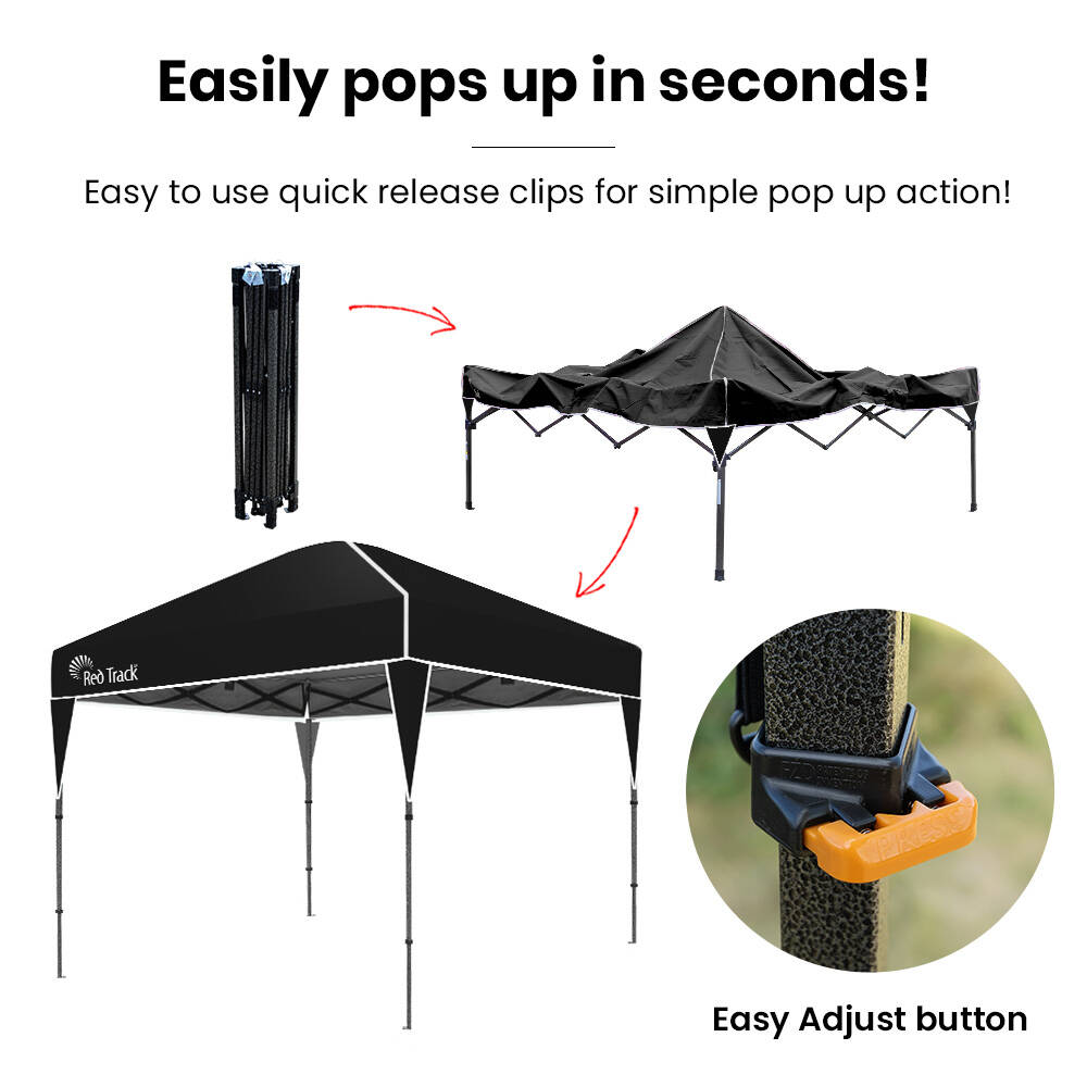 Canopies & Gazebos: RED TRACK 3.6x2.2m Ultra Compact Folding Gazebo, Carry bag, Portable Outdoor Popup Marquee for Camping Beach, Black