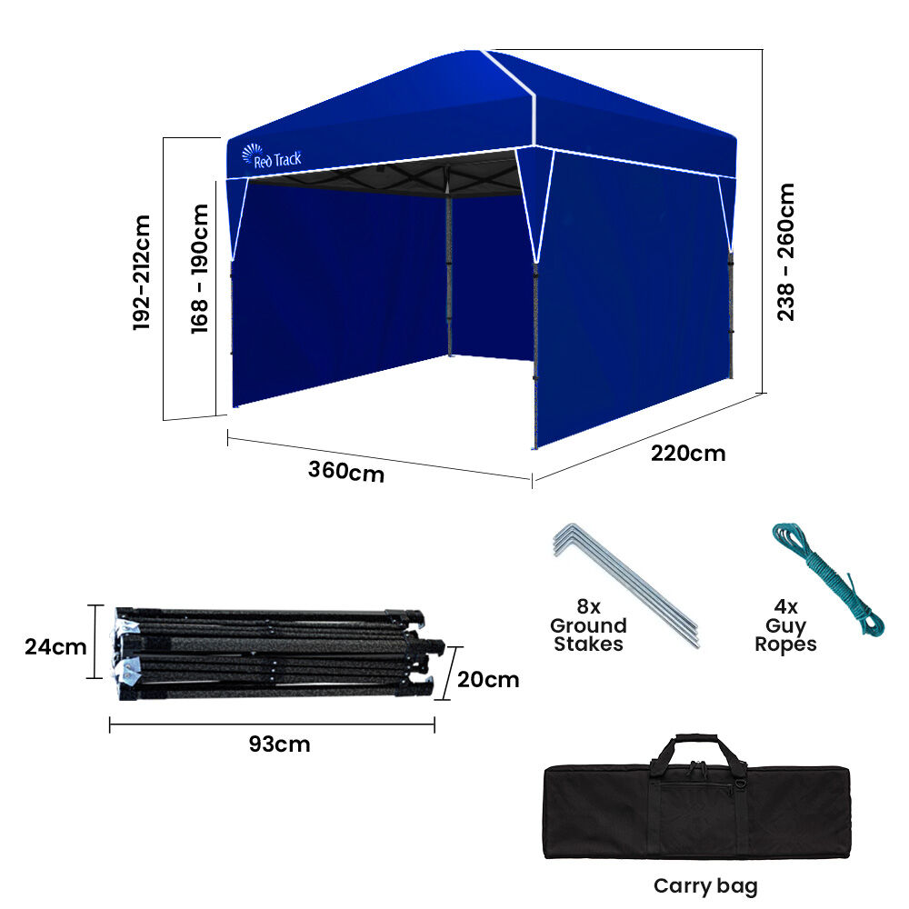 Canopies & Gazebos: RED TRACK 3.6x2.2m Ultra Compact Folding Gazebo, Walls, Carry bag, Portable Outdoor Popup Marquee for Camping Beach, Navy Blue