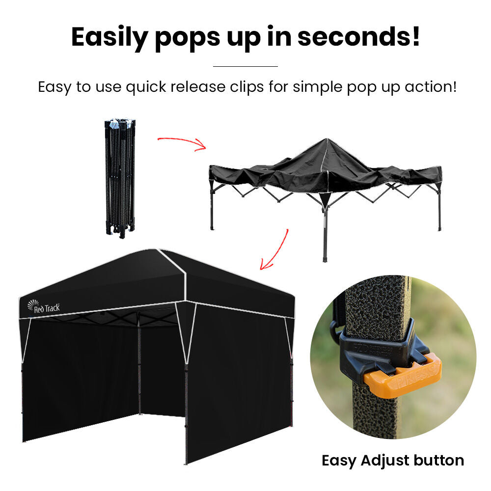 Canopies & Gazebos: RED TRACK 3.6x2.2m Ultra Compact Folding Gazebo, Walls, Carry bag, Portable Outdoor Popup Marquee for Camping Beach, Black