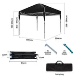Canopies & Gazebos: RED TRACK 3x3m Ultra Compact Folding Gazebo, Carry bag, Portable Outdoor Popup Marquee for Camping Beach, Black