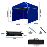 Canopies & Gazebos: RED TRACK 3x3m Ultra Compact Folding Gazebo, Walls, Carry bag, Portable Outdoor Popup Marquee for Camping Beach, Navy Blue