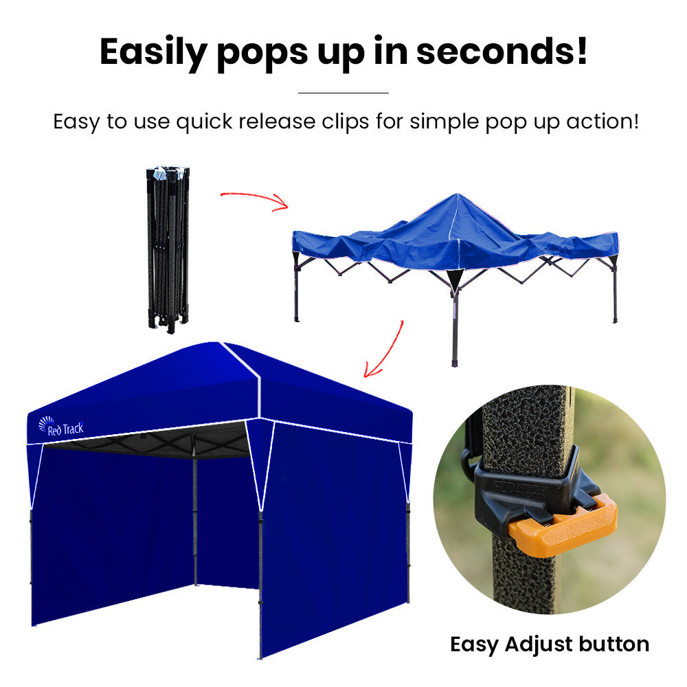 Canopies & Gazebos: RED TRACK 3x3m Ultra Compact Folding Gazebo, Walls, Carry bag, Portable Outdoor Popup Marquee for Camping Beach, Navy Blue