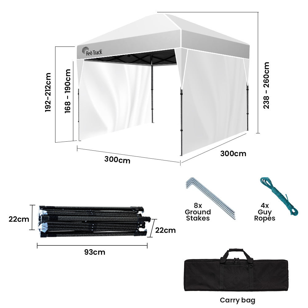 Canopies & Gazebos: RED TRACK 3x3m Ultra Compact Folding Gazebo, Walls, Carry bag, Portable Outdoor Popup Marquee for Camping Beach, White