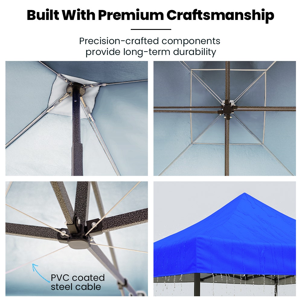 Canopies & Gazebos: RED TRACK 3x3m Premium Pop Up Gazebo Marquee, Patented Steel Cable Canopy Support System, Wheeled Carry Bag, Side Walls, UV Block, Reinforced Frame, Blue