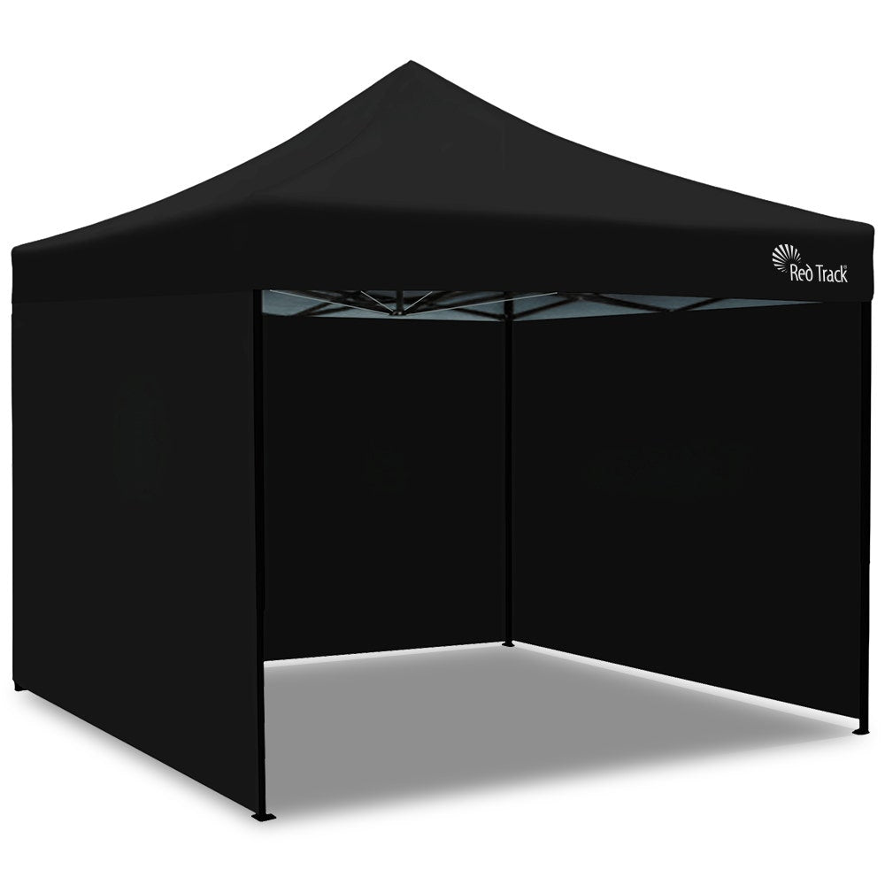 Canopies & Gazebos: RED TRACK 3x3m Premium Pop Up Gazebo Marquee, Patented Steel Cable Canopy Support System, Wheeled Carry Bag, Side Walls, UV Block, Reinforced Frame, Black