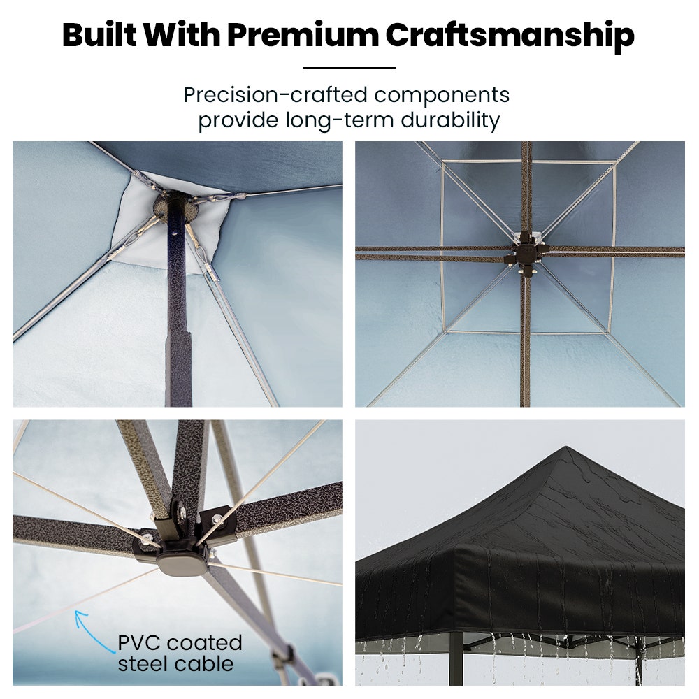 Canopies & Gazebos: RED TRACK 3x3m Premium Pop Up Gazebo Marquee, Patented Steel Cable Canopy Support System, Wheeled Carry Bag, Side Walls, UV Block, Reinforced Frame, Black