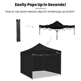 Canopies & Gazebos: RED TRACK 3x3m Premium Pop Up Gazebo Marquee, Patented Steel Cable Canopy Support System, Wheeled Carry Bag, Side Walls, UV Block, Reinforced Frame, Black