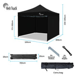 Canopies & Gazebos: RED TRACK 3x3m Premium Pop Up Gazebo Marquee, Patented Steel Cable Canopy Support System, Wheeled Carry Bag, Side Walls, UV Block, Reinforced Frame, Black