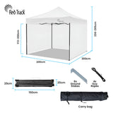 Canopies & Gazebos: RED TRACK 3x3m Premium Pop Up Gazebo Marquee, Patented Steel Cable Canopy Support System, Wheeled Carry Bag, Side Walls, UV Block, Reinforced Frame, White
