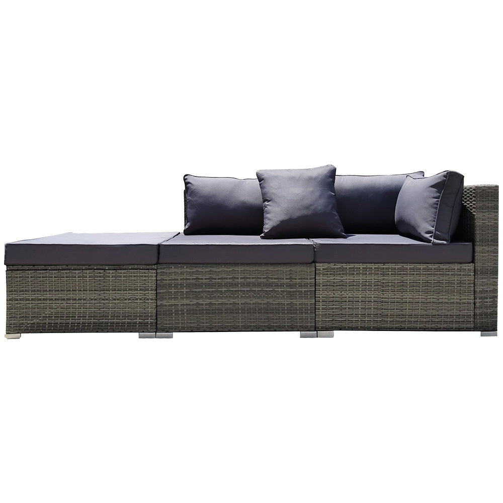 Outdoor Sofas & Lounge Sets: LONDON RATTAN 3 Seater Modular Outdoor Lounge Setting incl. Ottoman, Grey