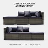 Outdoor Sofas & Lounge Sets: LONDON RATTAN 3 Seater Modular Outdoor Lounge Setting incl. Ottoman, Grey