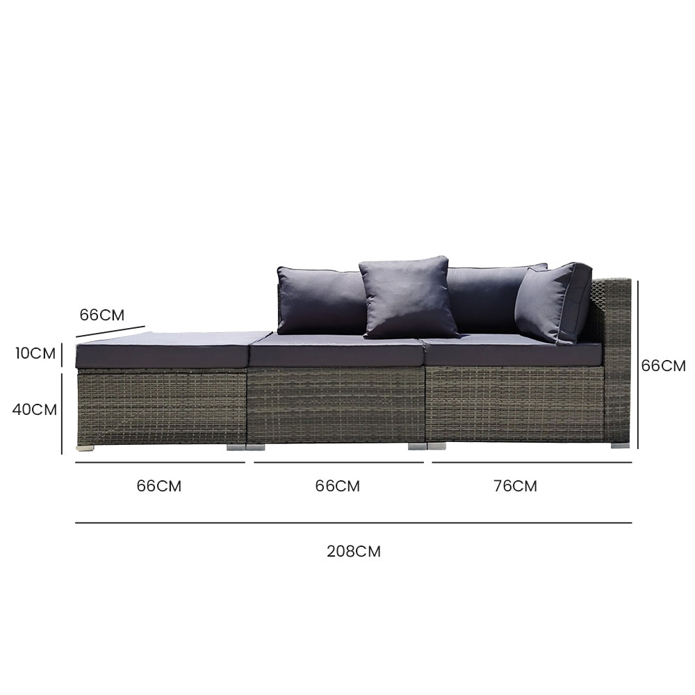 Outdoor Sofas & Lounge Sets: LONDON RATTAN 3 Seater Modular Outdoor Lounge Setting incl. Ottoman, Grey