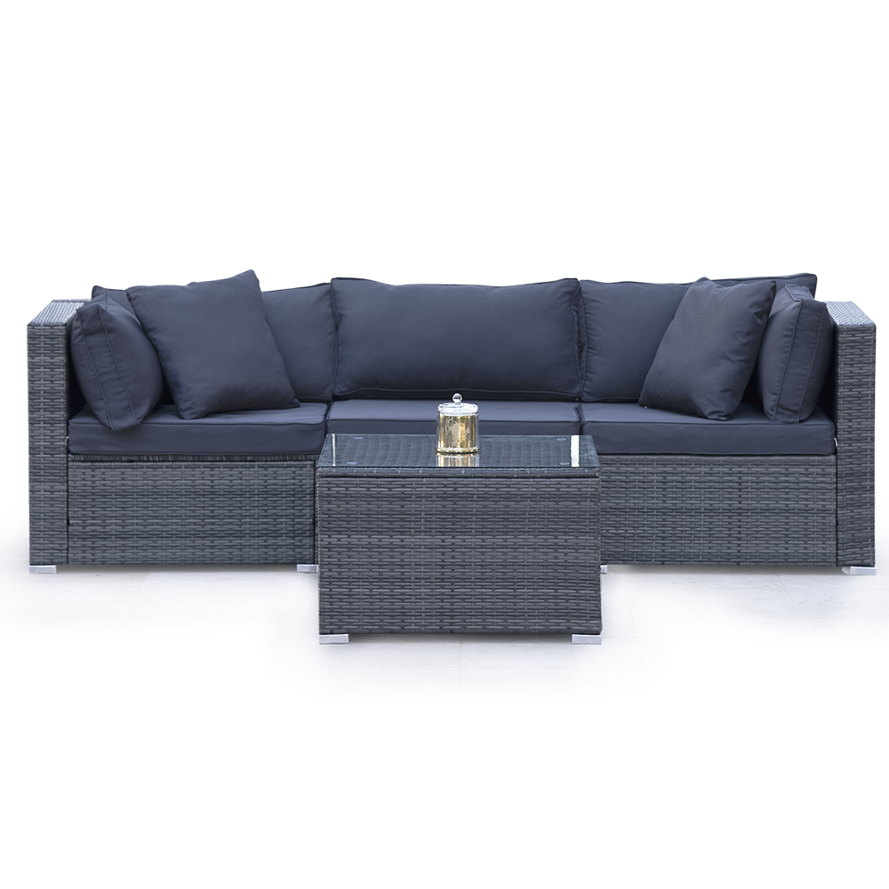 Outdoor Sofas & Lounge Sets: LONDON RATTAN 4 Piece 3 Seater Modular Outdoor Lounge Setting incl. Coffee Table, Grey