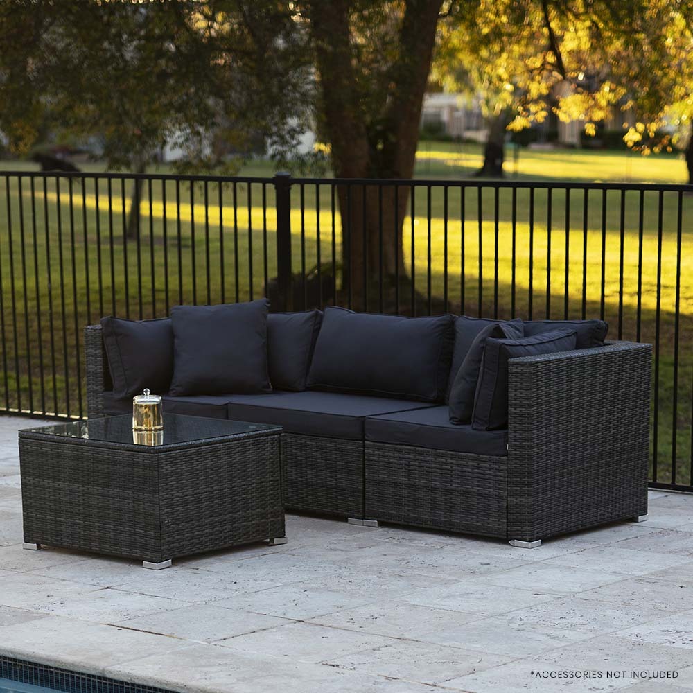 Outdoor Sofas & Lounge Sets: LONDON RATTAN 4 Piece 3 Seater Modular Outdoor Lounge Setting incl. Coffee Table, Grey