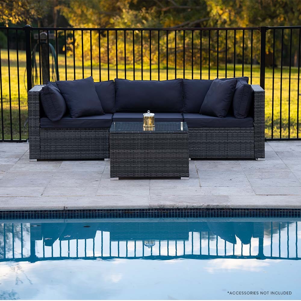 Outdoor Sofas & Lounge Sets: LONDON RATTAN 4 Piece 3 Seater Modular Outdoor Lounge Setting incl. Coffee Table, Grey