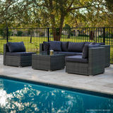 Outdoor Sofas & Lounge Sets: LONDON RATTAN 5 Seater Modular Outdoor Lounge Setting with Coffee Table, Grey