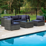 Outdoor Sofas & Lounge Sets: LONDON RATTAN 5 Seater Modular Outdoor Lounge Setting with Coffee Table, Grey