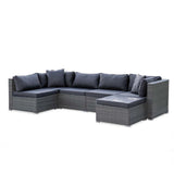 Outdoor Sofas & Lounge Sets: LONDON RATTAN 6 Seater Modular Outdoor Lounge Setting with Ottoman, Grey