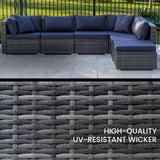 Outdoor Sofas & Lounge Sets: LONDON RATTAN 6 Seater Modular Outdoor Lounge Setting with Ottoman, Grey
