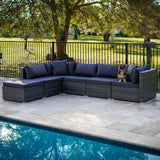 Outdoor Sofas & Lounge Sets: LONDON RATTAN 6 Seater Modular Outdoor Lounge Setting with Ottoman, Grey