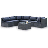 Outdoor Sofas & Lounge Sets: LONDON RATTAN 7 Piece 6 Seater Modular Outdoor Lounge Setting with Coffee Table, Grey