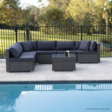 Outdoor Sofas & Lounge Sets: LONDON RATTAN 7 Piece 6 Seater Modular Outdoor Lounge Setting with Coffee Table, Grey