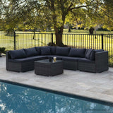 Outdoor Sofas & Lounge Sets: LONDON RATTAN 7 Piece 6 Seater Modular Outdoor Lounge Setting with Coffee Table, Grey
