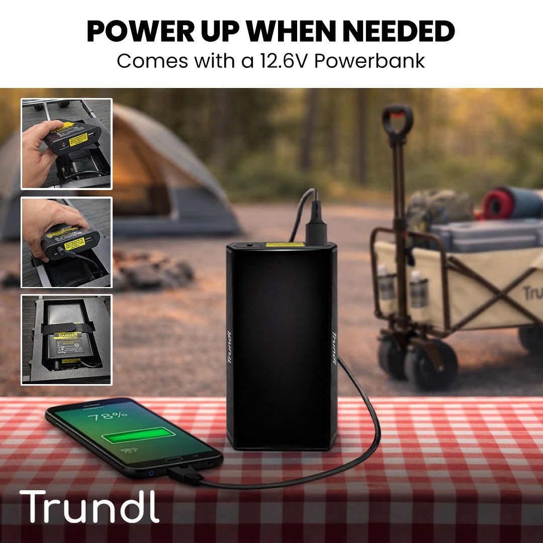 TRUNDL 106L Electric Folding Pull Cart, Powerful Easy Hill Climbing, All-terrain Wheels, Wagon for Beach Camping Shopping, Cream