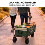 TRUNDL 106L Electric Folding Pull Cart, Powerful Easy Hill Climbing, All-terrain Wheels, Wagon for Beach Camping Shopping, Green
