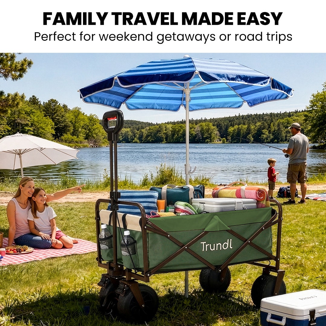 TRUNDL 106L Electric Folding Pull Cart, Powerful Easy Hill Climbing, All-terrain Wheels, Wagon for Beach Camping Shopping, Green