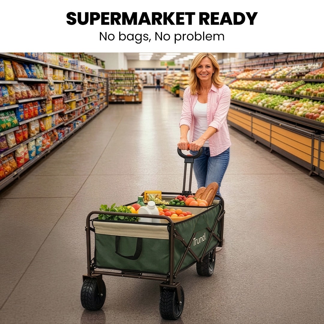 TRUNDL 106L Electric Folding Pull Cart, Powerful Easy Hill Climbing, All-terrain Wheels, Wagon for Beach Camping Shopping, Green
