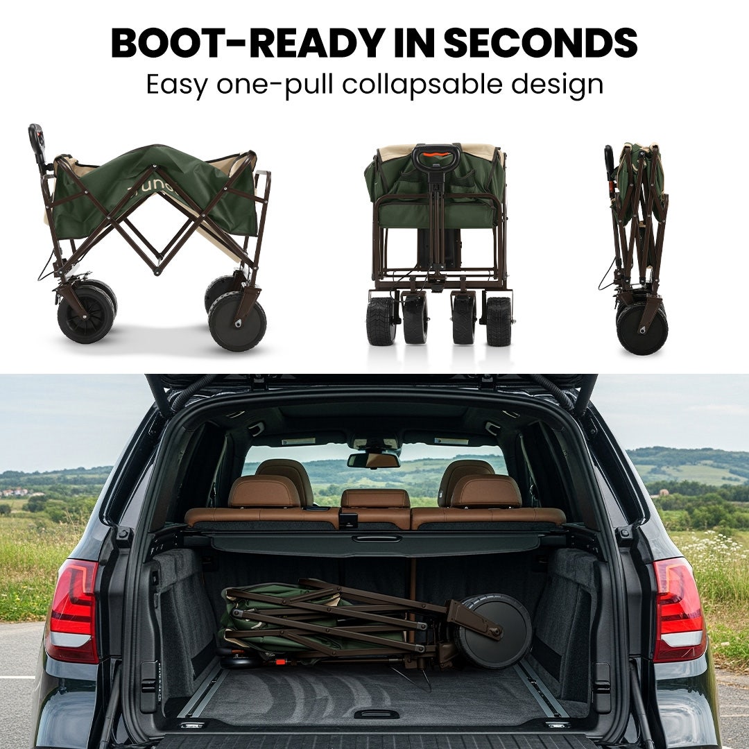 TRUNDL 106L Electric Folding Pull Cart, Powerful Easy Hill Climbing, All-terrain Wheels, Wagon for Beach Camping Shopping, Green