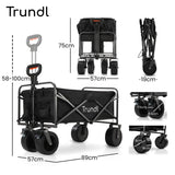 TRUNDL 106L Electric Folding Pull Cart, Powerful Easy Hill Climbing, All-terrain Wheels, Wagon for Beach Camping Shopping, Black