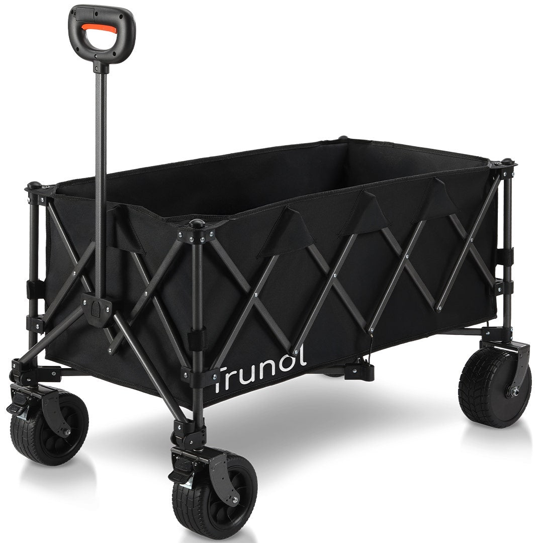 TRUNDL 180L XL Electric Folding Pull Cart, Powerful Easy Hill Climbing, All-terrain Wheels, Wagon for Beach Camping Shopping, Black