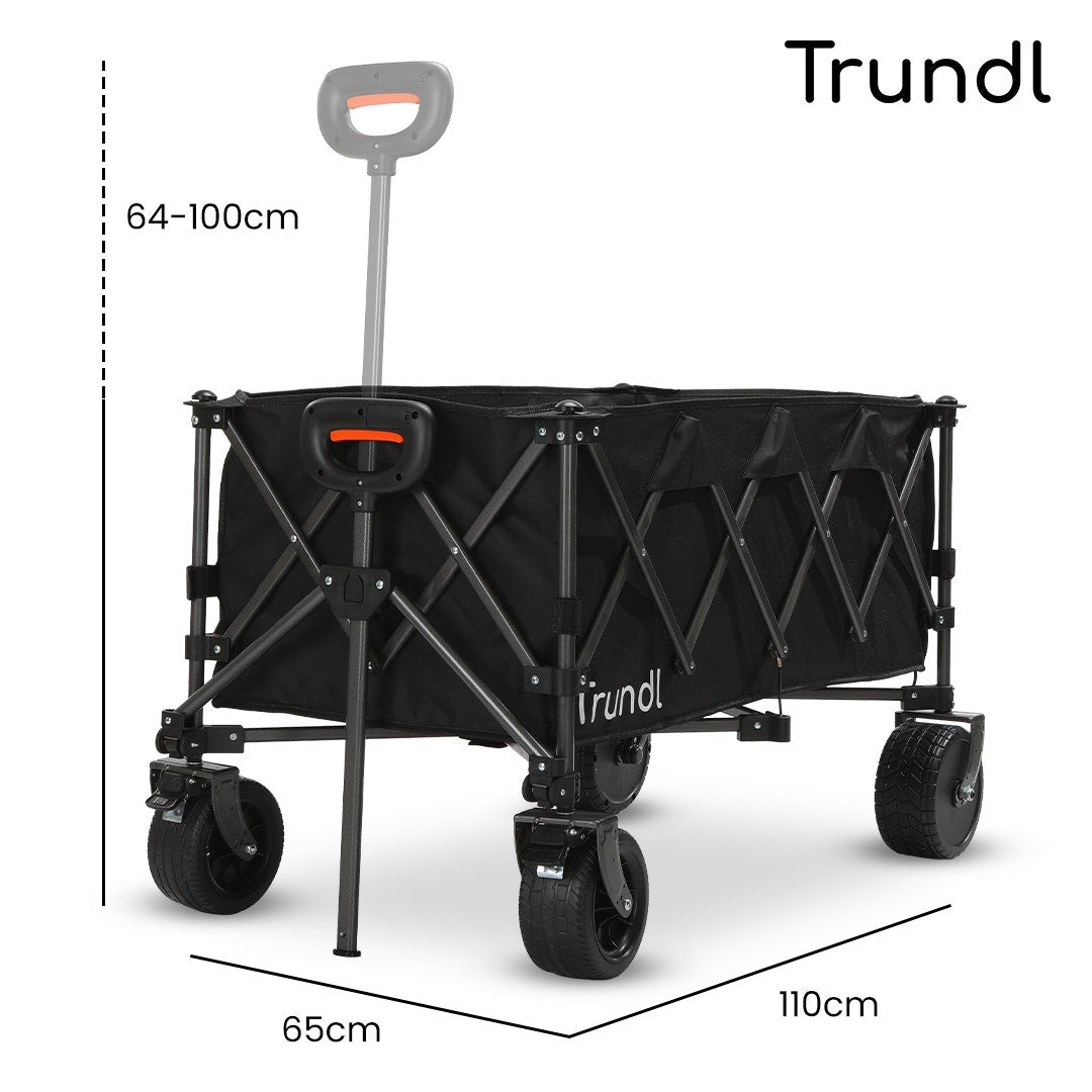 TRUNDL 180L XL Electric Folding Pull Cart, Powerful Easy Hill Climbing, All-terrain Wheels, Wagon for Beach Camping Shopping, Black