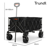 TRUNDL 180L XL Electric Folding Pull Cart, Powerful Easy Hill Climbing, All-terrain Wheels, Wagon for Beach Camping Shopping, Black