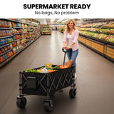 TRUNDL 180L XL Electric Folding Pull Cart, Powerful Easy Hill Climbing, All-terrain Wheels, Wagon for Beach Camping Shopping, Black