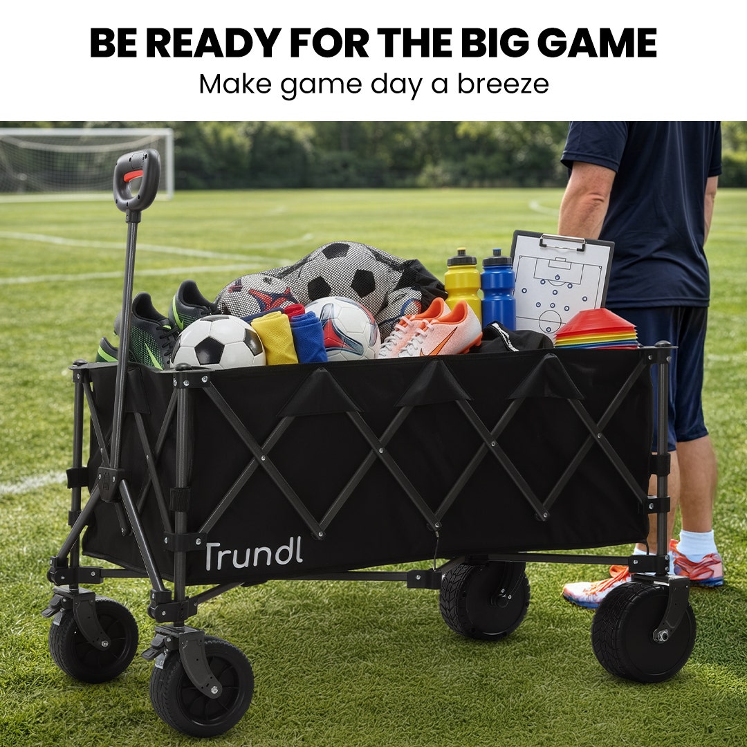 TRUNDL 180L XL Electric Folding Pull Cart, Powerful Easy Hill Climbing, All-terrain Wheels, Wagon for Beach Camping Shopping, Black