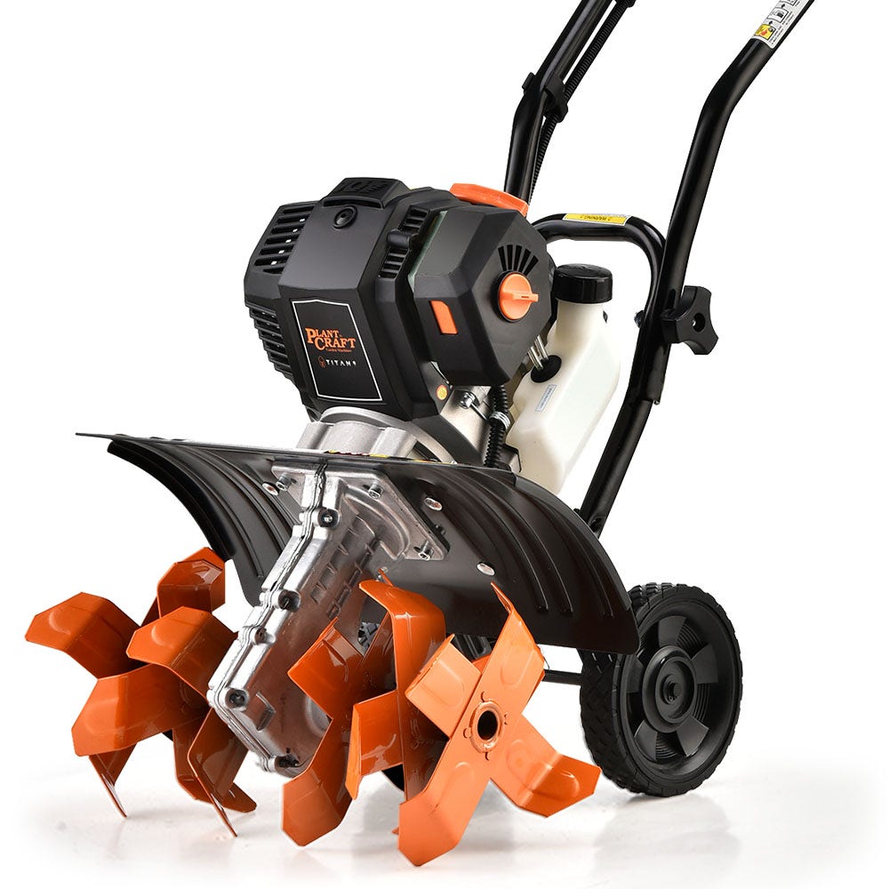 Outdoor Power Equipment: PLANTCRAFT 46CC Garden Cultivator Tiller Handheld 15" Inch Petrol 4-Stroke Titan 9