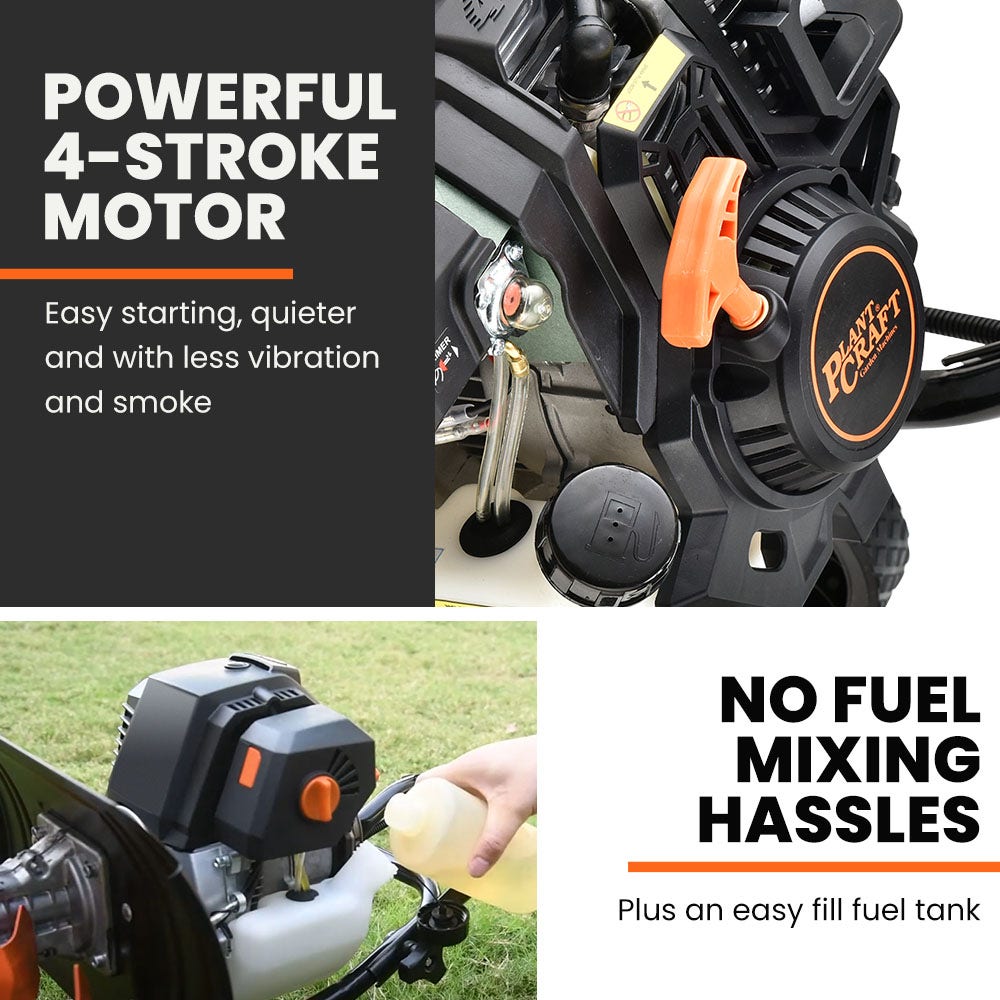 Outdoor Power Equipment: PLANTCRAFT 46CC Garden Cultivator Tiller Handheld 15" Inch Petrol 4-Stroke Titan 9