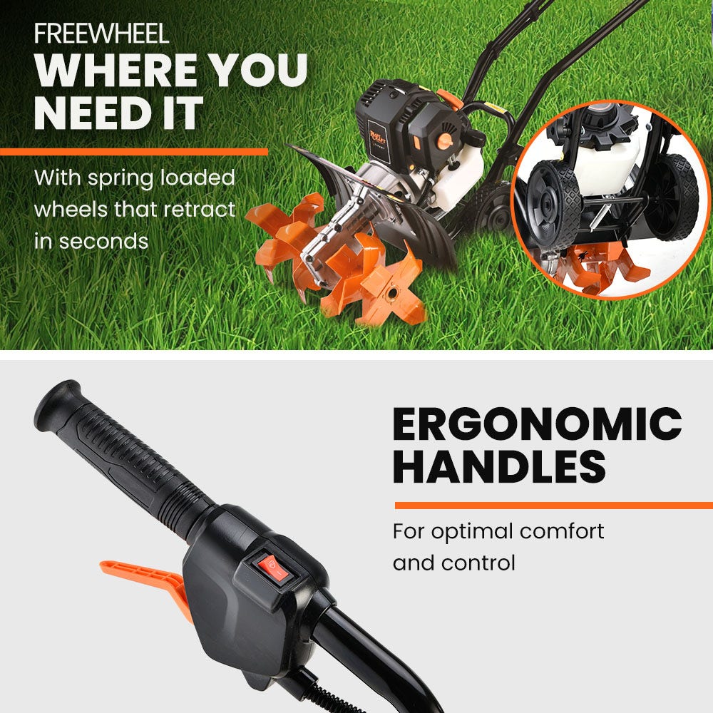 Outdoor Power Equipment: PLANTCRAFT 46CC Garden Cultivator Tiller Handheld 15" Inch Petrol 4-Stroke Titan 9