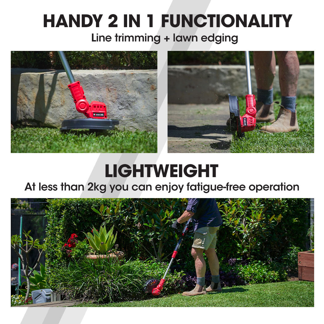 Outdoor Power Equipment: Baumr-AG 20V Cordless Line Trimmer Whipper Snipper Electric Garden Tool, 2.0Ah Lithium Battery Charger