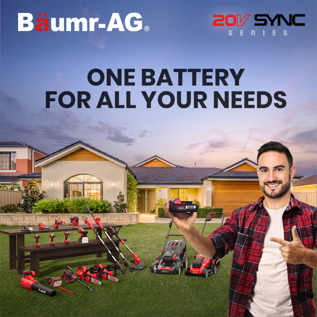 Outdoor Power Equipment: Baumr-AG 20V Cordless Line Trimmer Whipper Snipper Electric Garden Tool, 2.0Ah Lithium Battery Charger